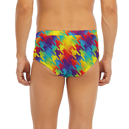 Rainbow Houndstooth Pattern Print Men's Briefs