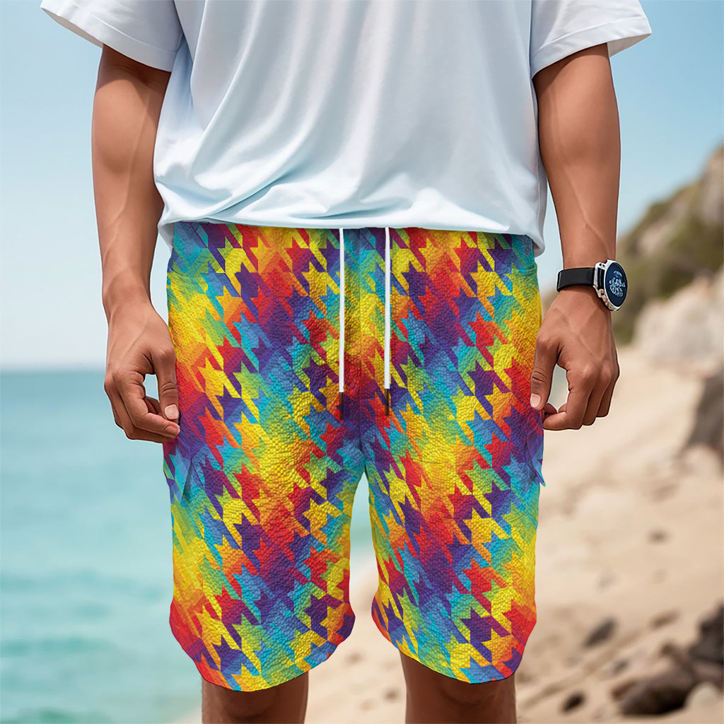Rainbow Houndstooth Pattern Print Men's Cargo Shorts