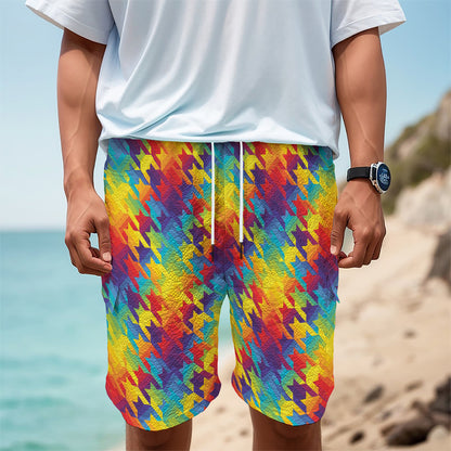 Rainbow Houndstooth Pattern Print Men's Cargo Shorts