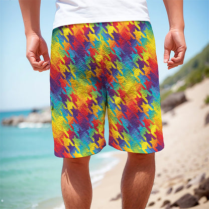 Rainbow Houndstooth Pattern Print Men's Cargo Shorts