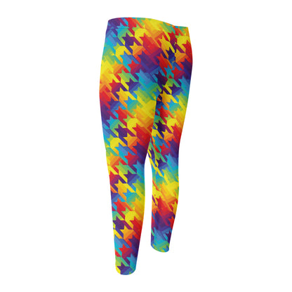 Rainbow Houndstooth Pattern Print Men's Compression Pants