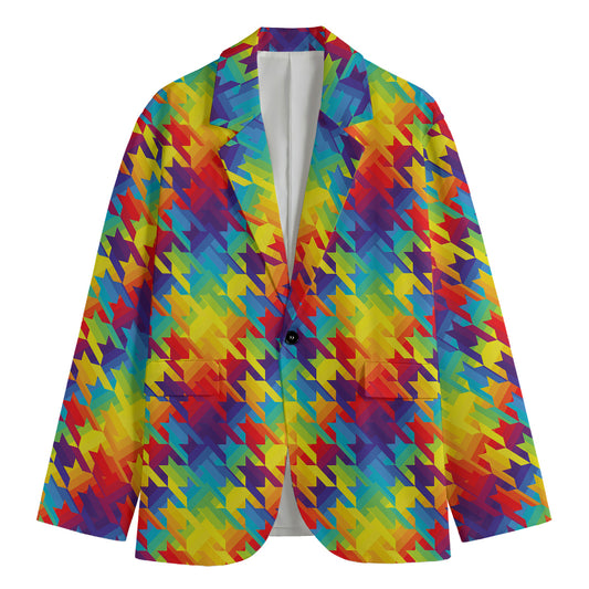 Rainbow Houndstooth Pattern Print Men's Cotton Blazer