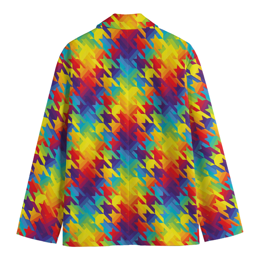 Rainbow Houndstooth Pattern Print Men's Cotton Blazer