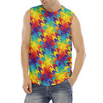 Rainbow Houndstooth Pattern Print Men's Fitness Tank Top