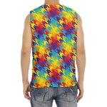 Rainbow Houndstooth Pattern Print Men's Fitness Tank Top