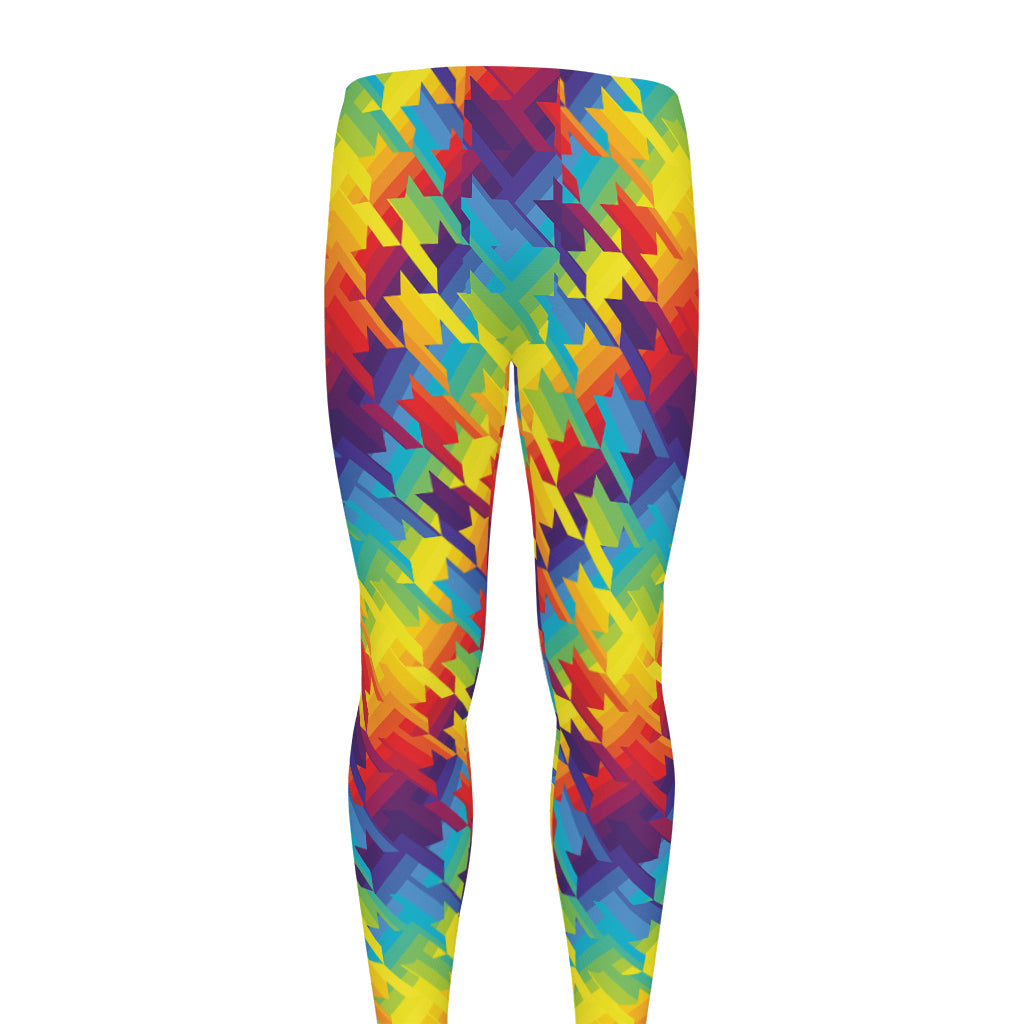 Rainbow Houndstooth Pattern Print Men's leggings