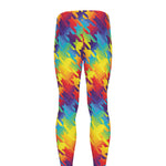 Rainbow Houndstooth Pattern Print Men's leggings