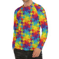 Rainbow Houndstooth Pattern Print Men's Long Sleeve Rash Guard