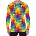 Rainbow Houndstooth Pattern Print Men's Long Sleeve T-Shirt