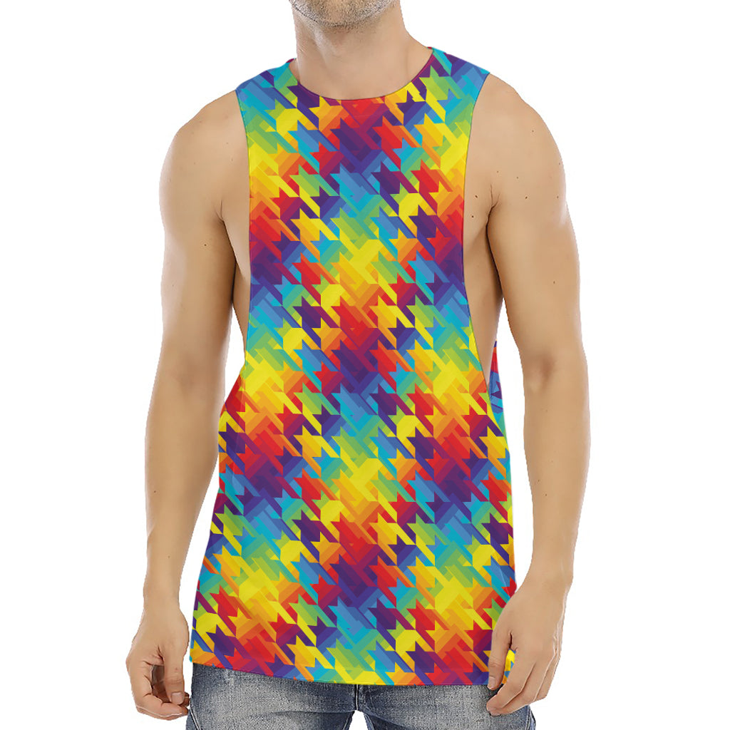 Rainbow Houndstooth Pattern Print Men's Muscle Tank Top