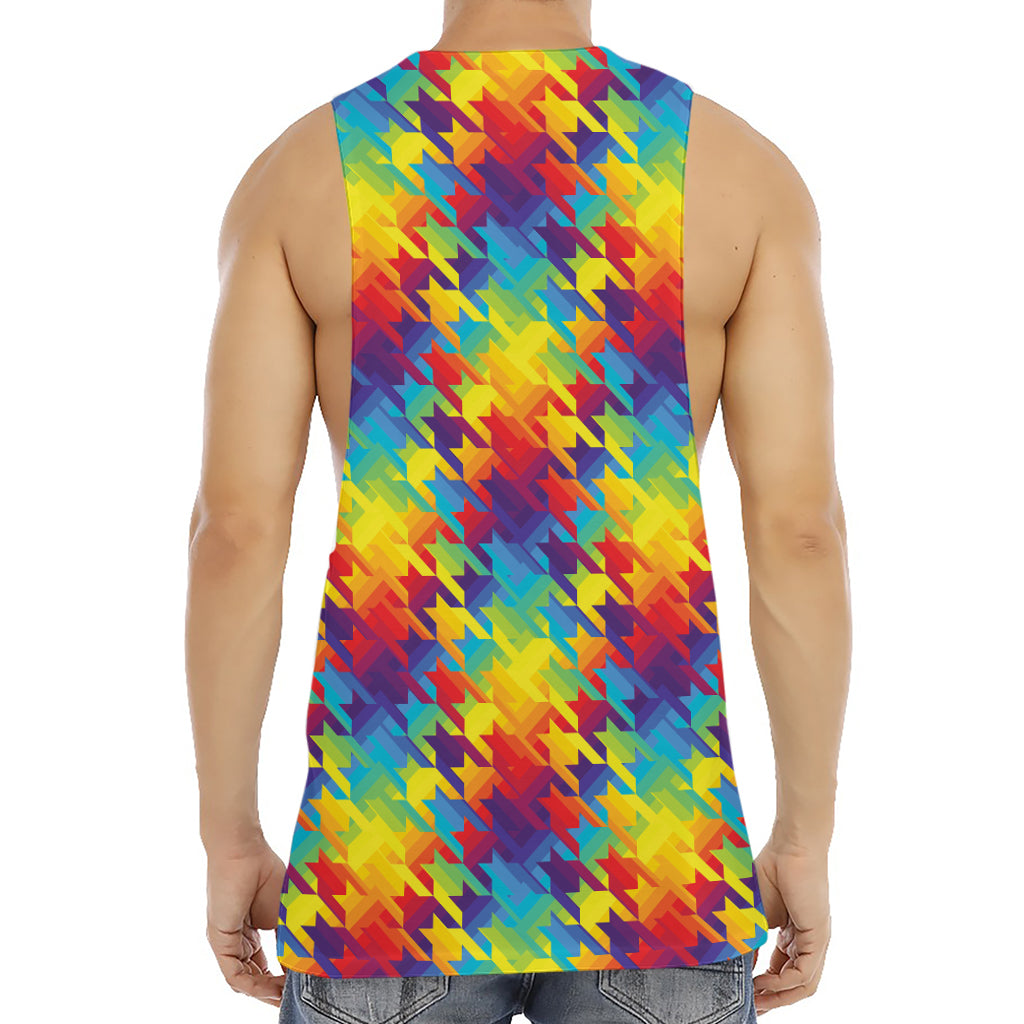 Rainbow Houndstooth Pattern Print Men's Muscle Tank Top