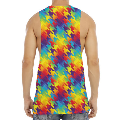 Rainbow Houndstooth Pattern Print Men's Muscle Tank Top