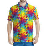 Rainbow Houndstooth Pattern Print Men's Polo Shirt