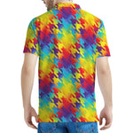Rainbow Houndstooth Pattern Print Men's Polo Shirt