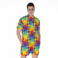Rainbow Houndstooth Pattern Print Men's Romper