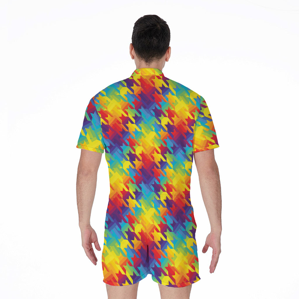 Rainbow Houndstooth Pattern Print Men's Rompers