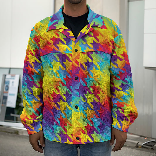 Rainbow Houndstooth Pattern Print Men's Shirt Jacket