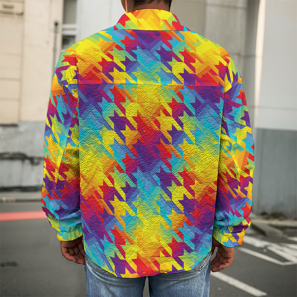 Rainbow Houndstooth Pattern Print Men's Shirt Jacket