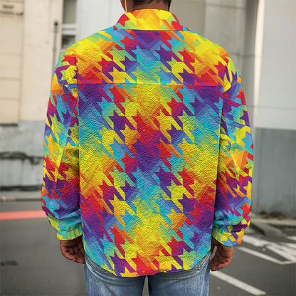 Rainbow Houndstooth Pattern Print Men's Shirt Jacket