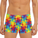 Rainbow Houndstooth Pattern Print Men's Short Boxer Briefs