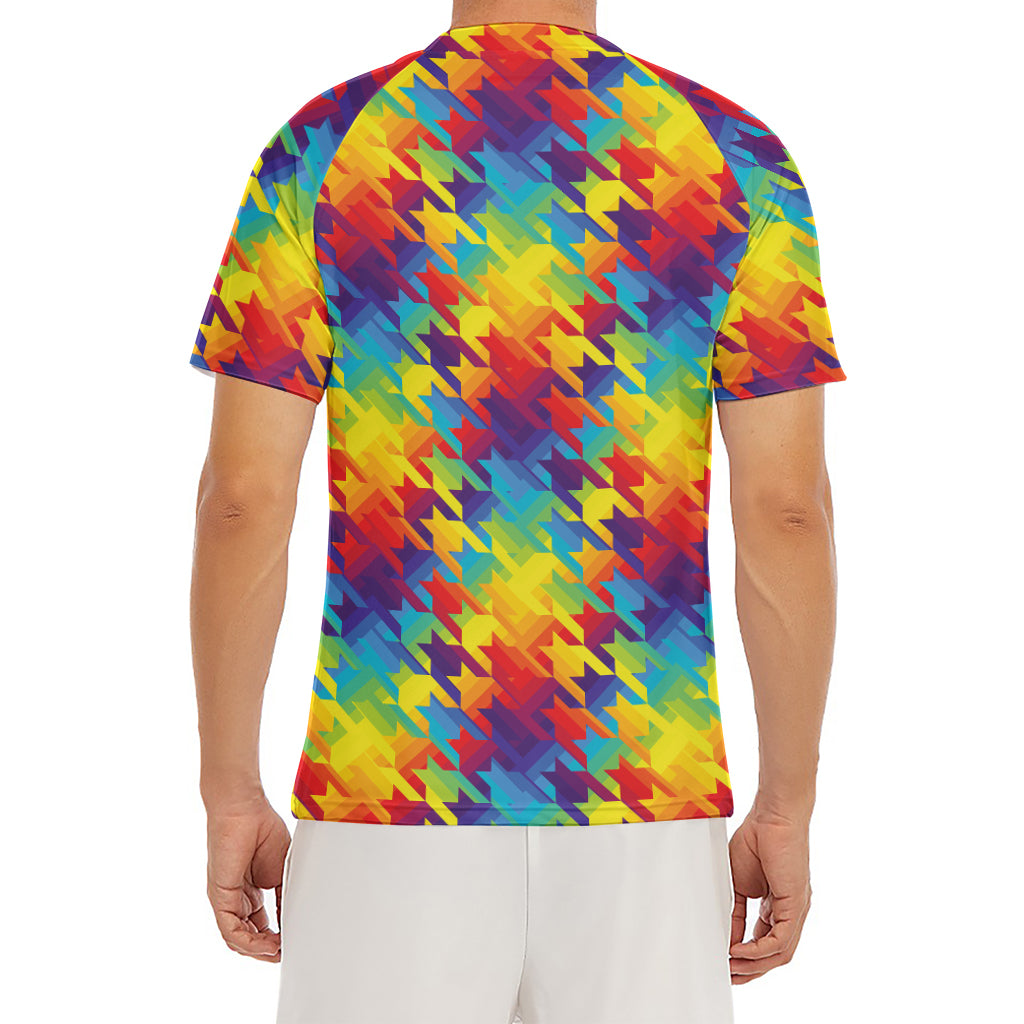 Rainbow Houndstooth Pattern Print Men's Short Sleeve Rash Guard