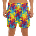 Rainbow Houndstooth Pattern Print Men's Split Running Shorts