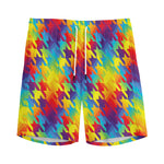 Rainbow Houndstooth Pattern Print Men's Sports Shorts
