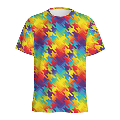 Rainbow Houndstooth Pattern Print Men's Sports T-Shirt