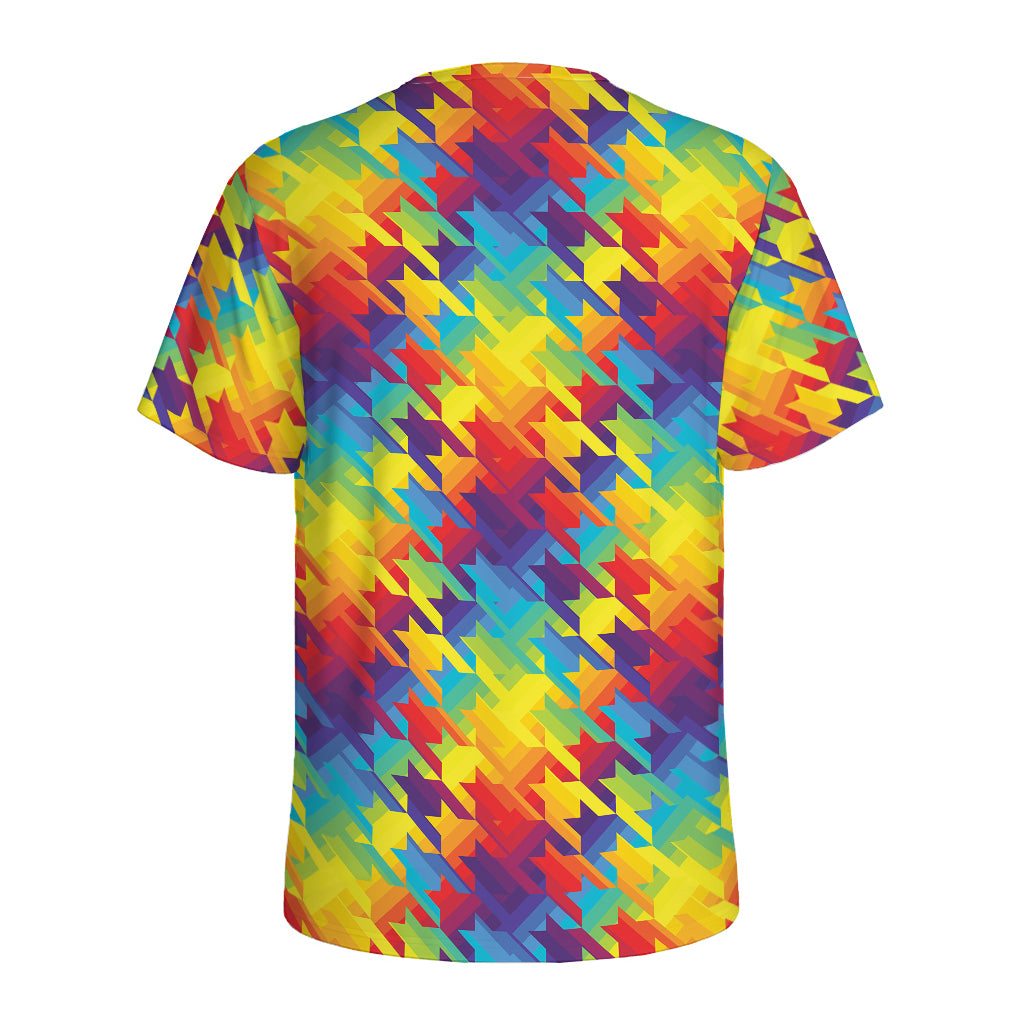 Rainbow Houndstooth Pattern Print Men's Sports T-Shirt