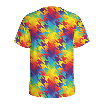 Rainbow Houndstooth Pattern Print Men's Sports T-Shirt