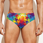 Rainbow Houndstooth Pattern Print Men's Swim Briefs