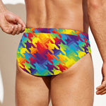 Rainbow Houndstooth Pattern Print Men's Swim Briefs