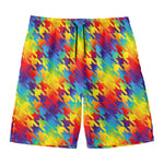 Rainbow Houndstooth Pattern Print Men's Swim Trunks