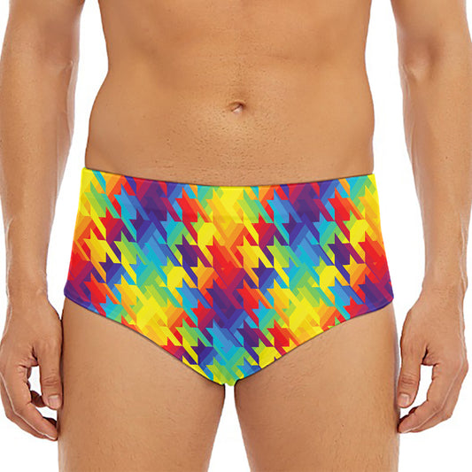 Rainbow Houndstooth Pattern Print Men's Triangle Swim Briefs