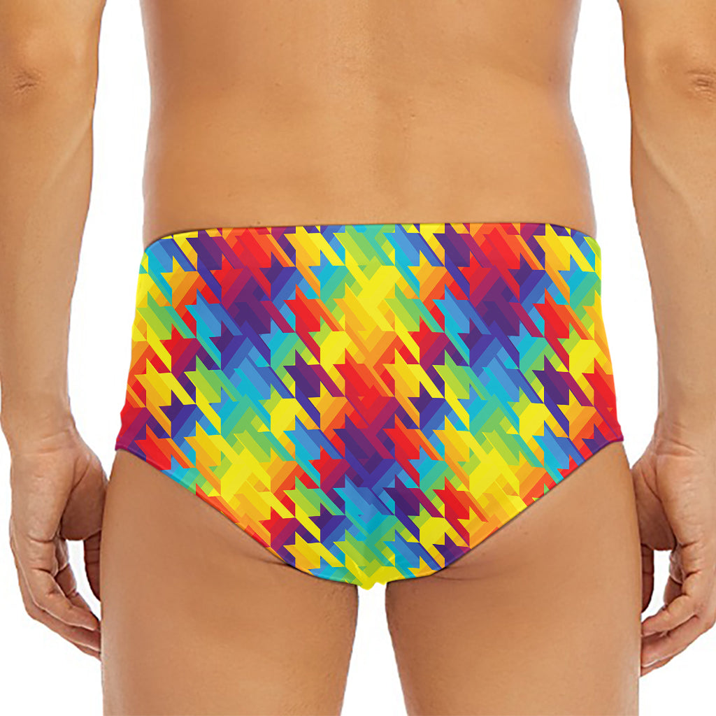 Rainbow Houndstooth Pattern Print Men's Triangle Swim Briefs
