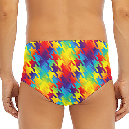 Rainbow Houndstooth Pattern Print Men's Triangle Swim Briefs