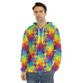 Rainbow Houndstooth Pattern Print Men's Velvet Pullover Hoodie