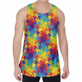 Rainbow Houndstooth Pattern Print Men's Velvet Tank Top