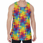 Rainbow Houndstooth Pattern Print Men's Velvet Tank Top