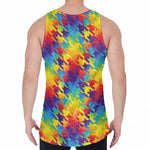 Rainbow Houndstooth Pattern Print Men's Velvet Tank Top