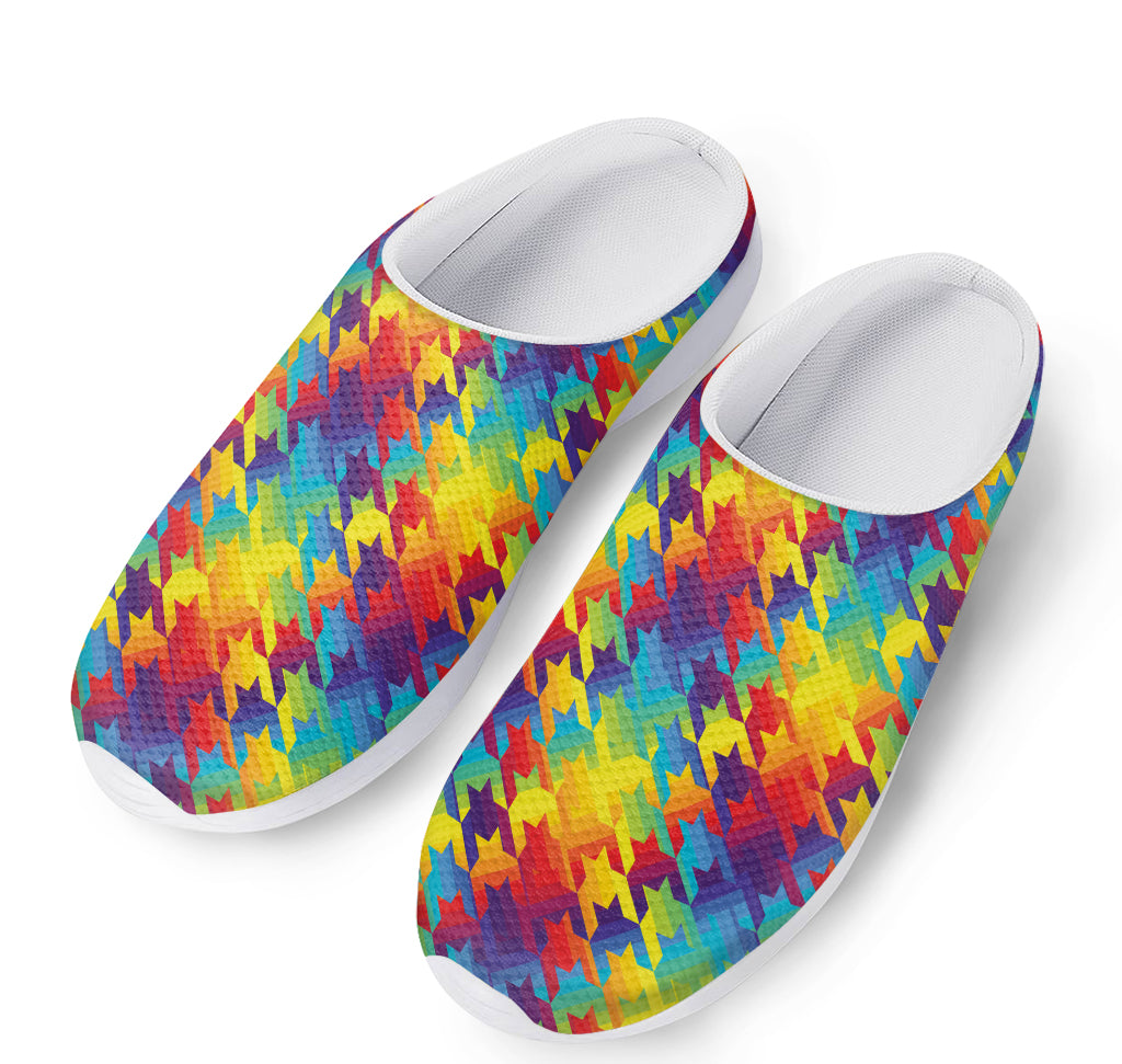 Rainbow Houndstooth Pattern Print Mesh Casual Shoes
