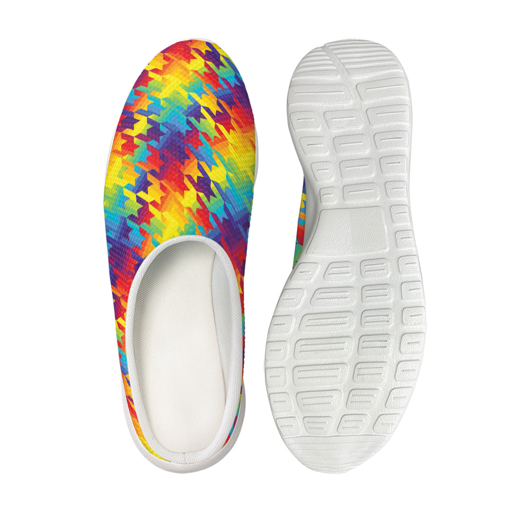 Rainbow Houndstooth Pattern Print Mesh Casual Shoes