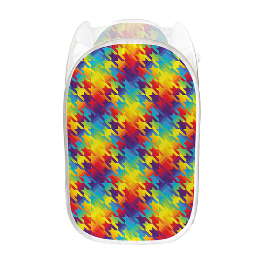 Rainbow Houndstooth Pattern Print Mesh Laundry Hamper
