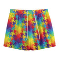 Rainbow Houndstooth Pattern Print Mesh Shorts