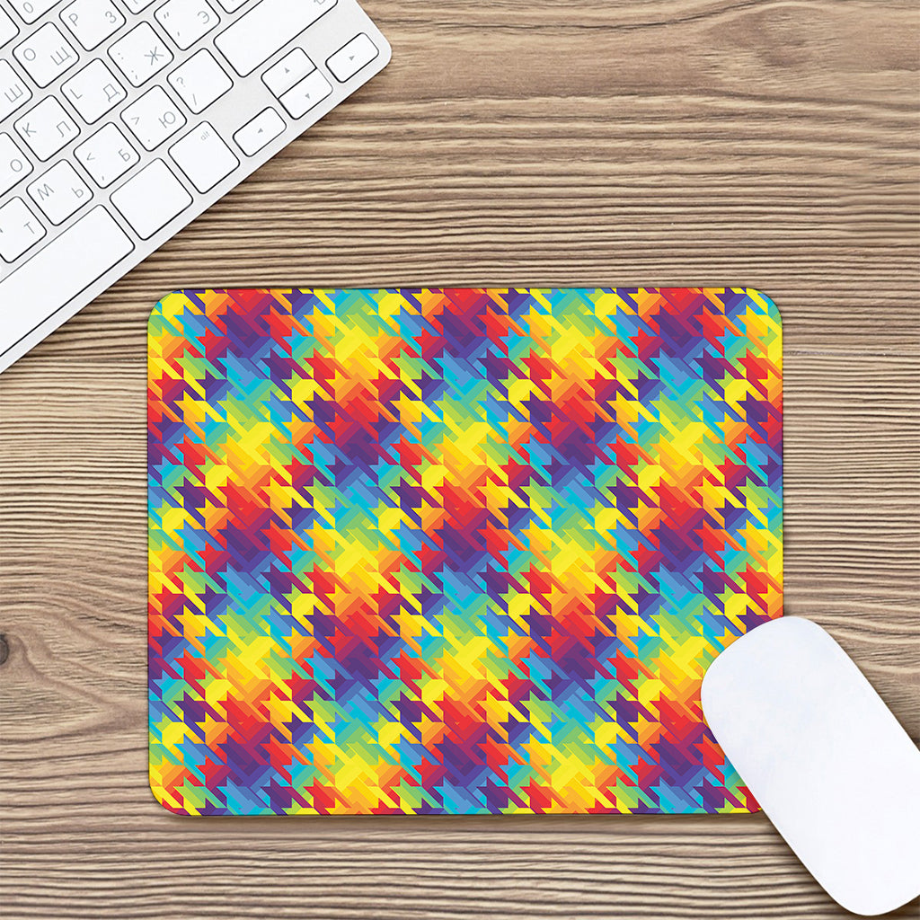 Rainbow Houndstooth Pattern Print Mouse Pad