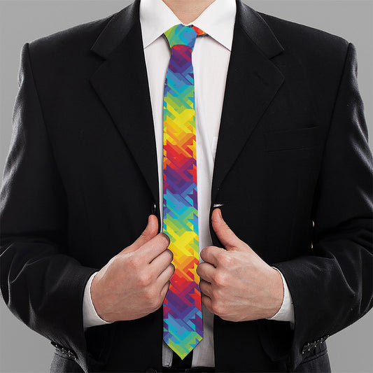 Rainbow Houndstooth Pattern Print Necktie