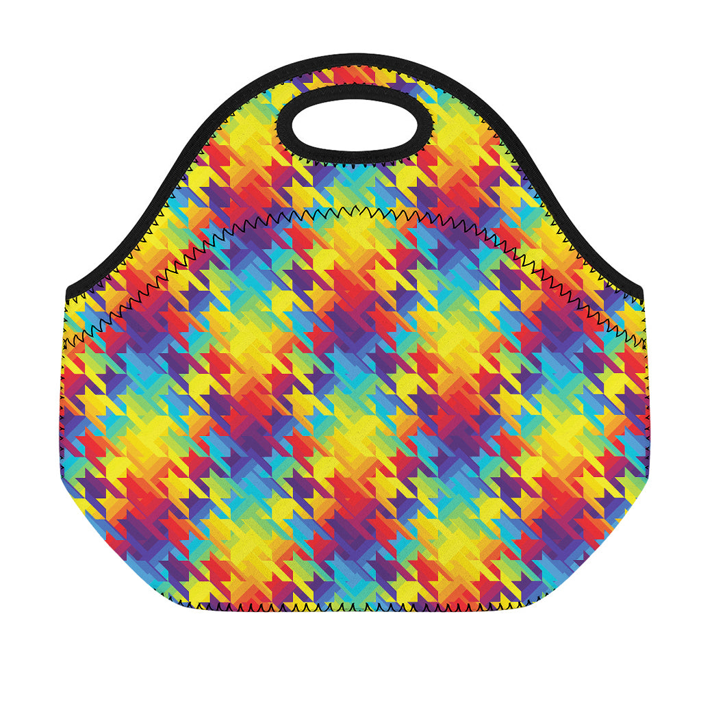 Rainbow Houndstooth Pattern Print Neoprene Lunch Bag