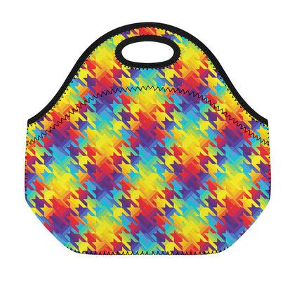 Rainbow Houndstooth Pattern Print Neoprene Lunch Bag