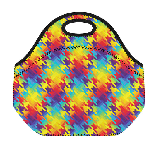 Rainbow Houndstooth Pattern Print Neoprene Lunch Bag