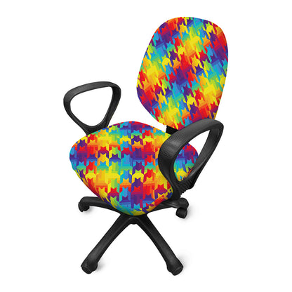 Rainbow Houndstooth Pattern Print Office Chair Cover
